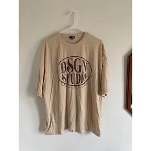 Boohoo DSGN Studio Graphic Tee Sand Beige Oversized Streetwear Shirt‎ Large